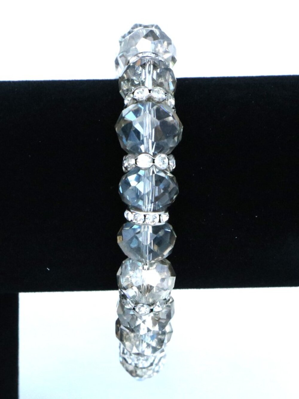 Crystal Rhinestone Beaded Bracelet Silver Tone Sparkle Stretch